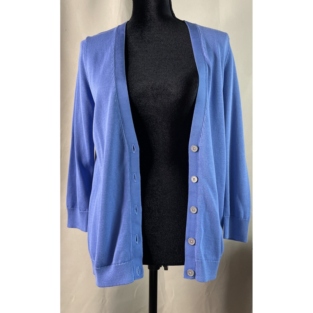 Talbots Women XS‎ Cardigan Sweater Blue 3/4 Sleeve V Neck Career Travel Chic